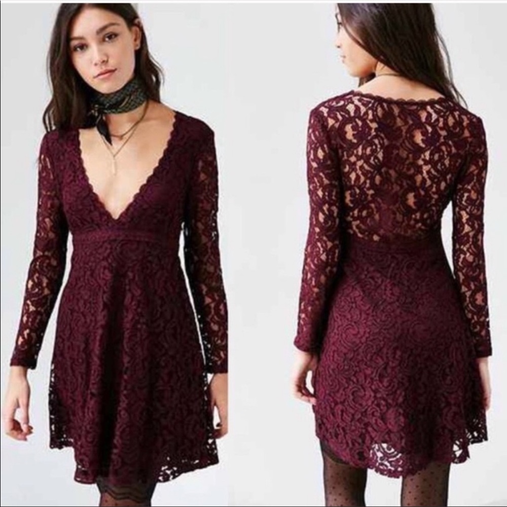 Urban Outfitters Kimchi Blue Lace Maroon Dress